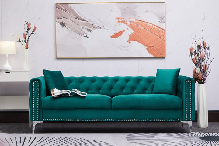 2155 sofa includes 2 pillows 78" green velvet sofa for small spacesDTYStore