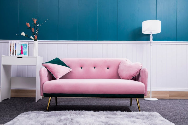 2156 sofa includes 2 pillows 58" pink velvet sofa for small spacesDTYStore