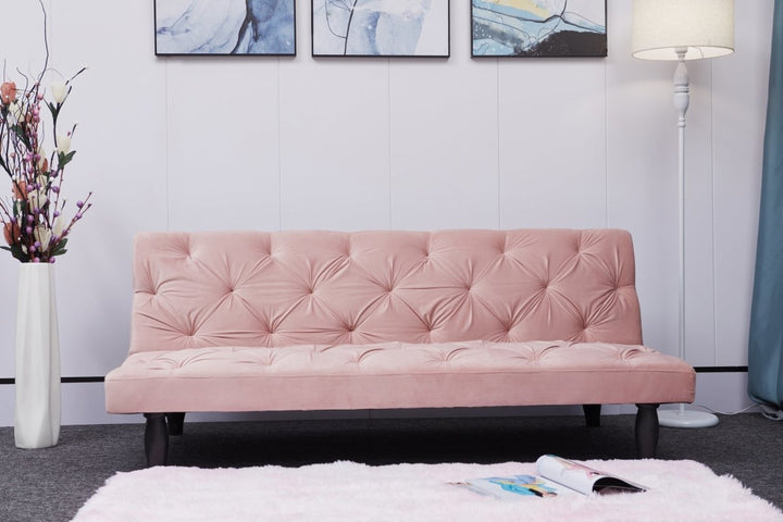2534B Sofa converts into sofa bed 66" pink velvet sofa bed suitable for family living room, apartment, bedroomDTYStore