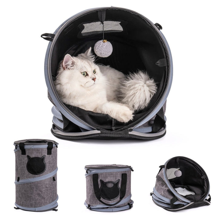3 in 1 Cat Bed, Foldable Tunnel Pet Travel Carrier Bag Toy Cat Bed with Plush Balls for Indoor Cats PuppyDTYStore