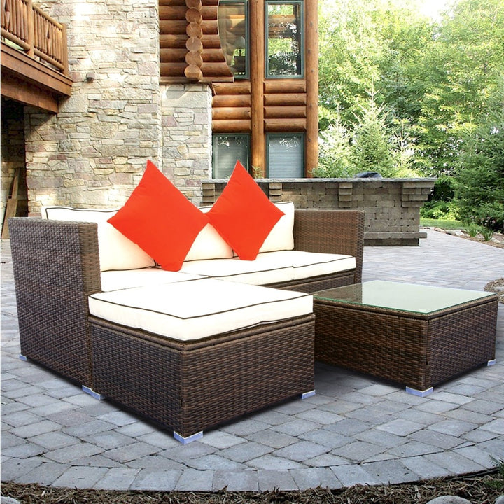 3 Piece Patio Sectional Wicker Rattan Outdoor Furniture Sofa SetDTYStore