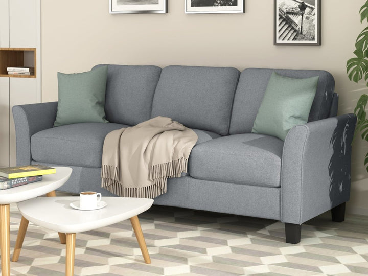 3-Seat Sofa Living Room Linen Fabric Sofa (Gray)DTYStore