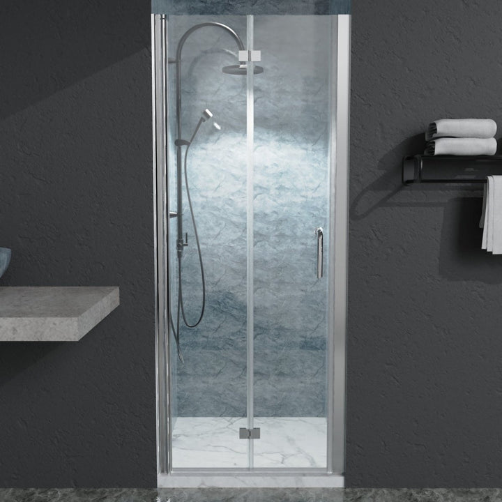 30 to 31-3/8 in. W x 72 in. H Bi-Fold Semi-Frameless Shower Doors in Chrome with Clear GlassDTYStore
