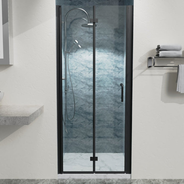 32 to 33-3/8 in. W x 72 in. H Bi-Fold semi-Frameless Shower Doors in Matte Black with Clear GlassDTYStore