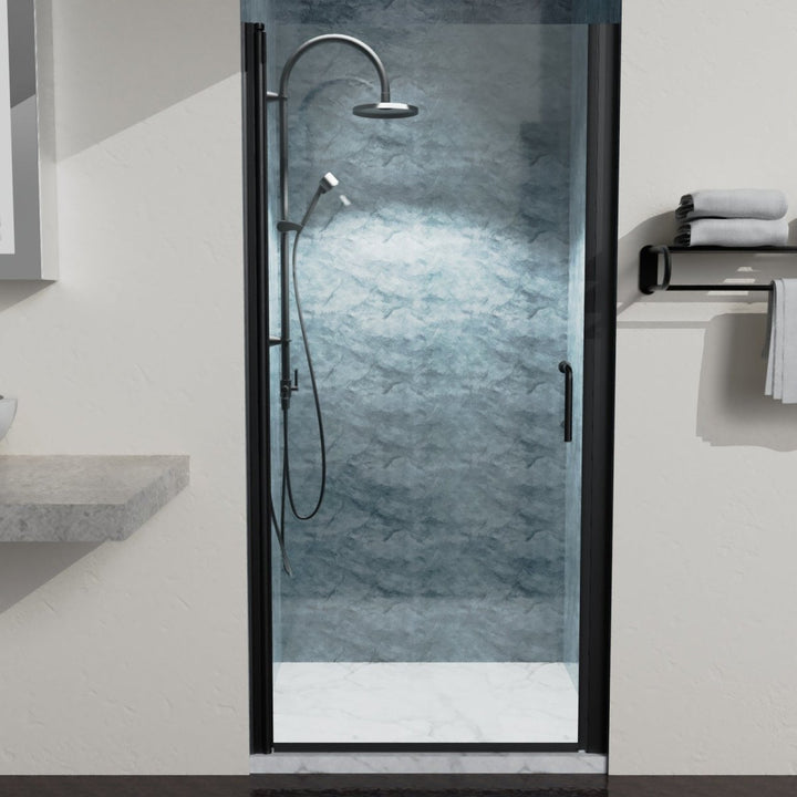 36 In. to 37-3/8 In. x 72 In Semi-Frameless Pivot Shower Door in Matte Black With Clear GlassDTYStore