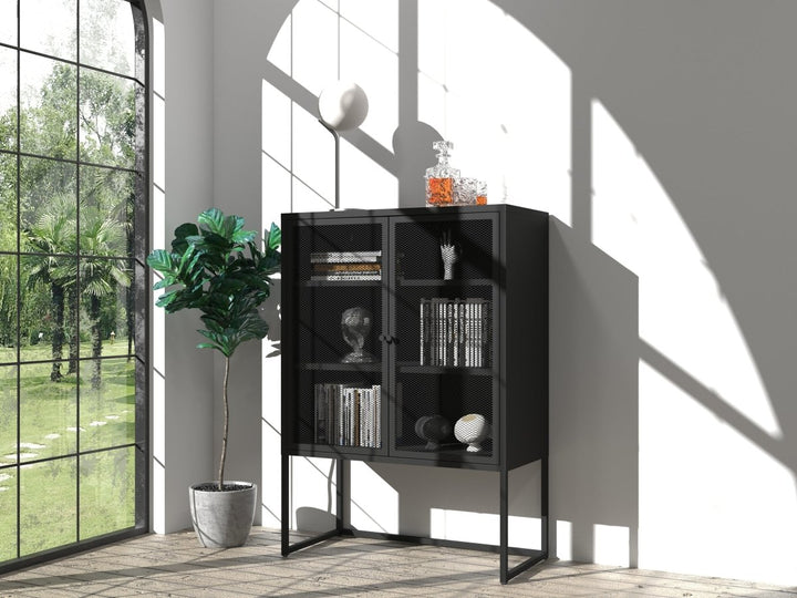 47.2 inches high Metal Storage Cabinet with 2 Mesh Doors, Suitable for Office, Dining Room and Living Room, BlackDTYStore
