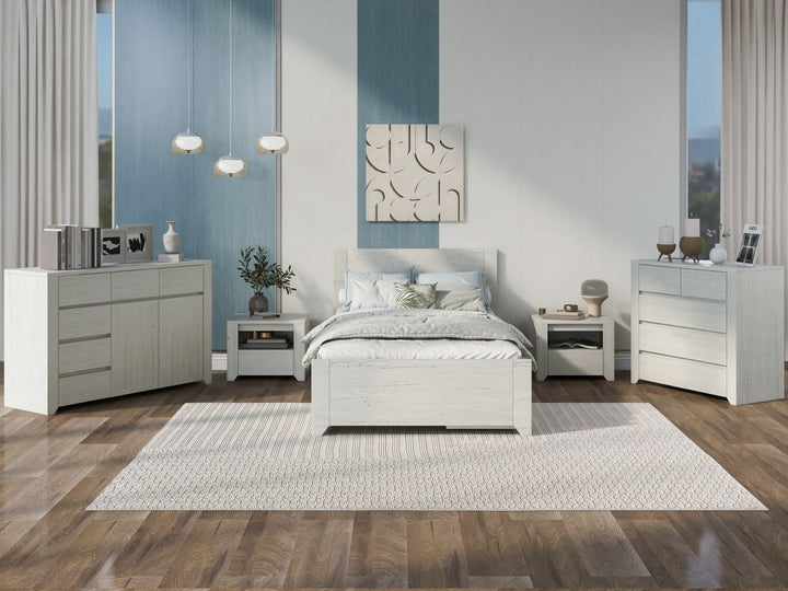 5 Pieces Simple Style Manufacture Wood Bedroom Sets with Twin bed, Nightstand*2, Chest and Dresser, Stone GrayDTYStore