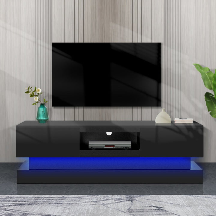 51.18inch Black morden TV Stand with LED Lights,high glossy front TV Cabinet,can be assembled in Lounge Room, Living Room or Bedroom,color:BLACKDTYStore