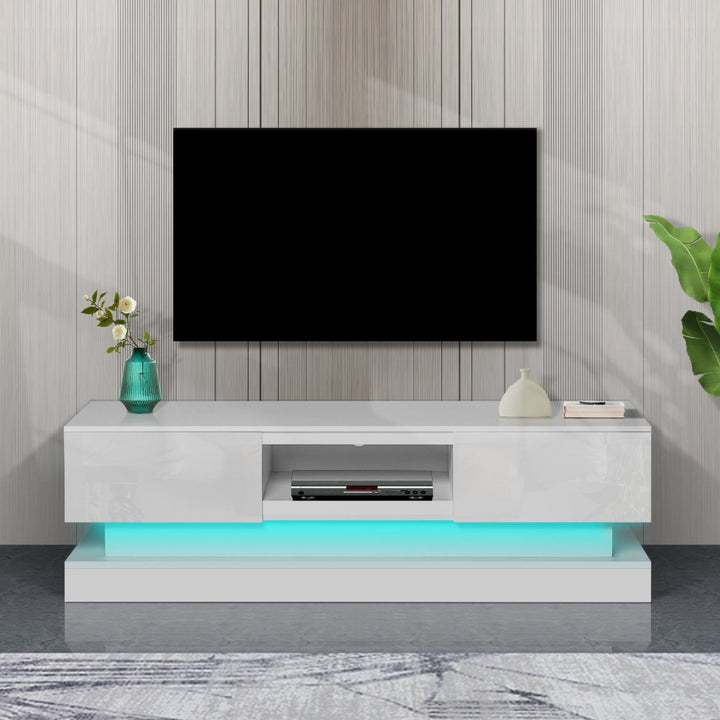 51.18inch WHITE morden TV Stand with LED Lights,high glossy front TV Cabinet,can be assembled in Lounge Room, Living Room or Bedroom,color:WHITEDTYStore
