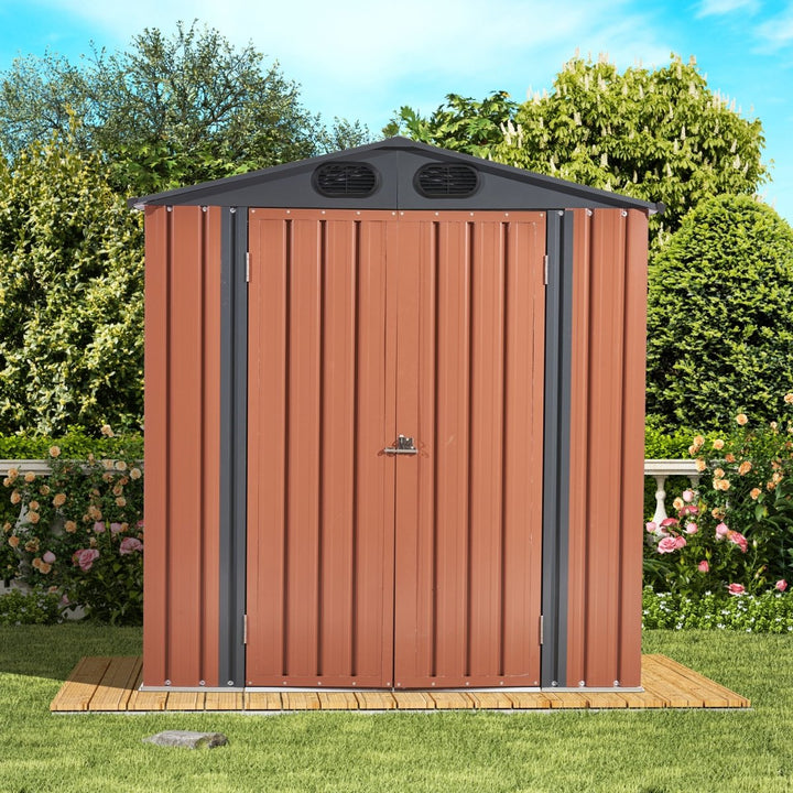 6 x 6 FT Storage Shed, Outdoor Galvanized Steel Shed, Outside Garden Tool Storage House with Lockable Door for Patio, Backyard, Lawn Mower, BlackDTYStore