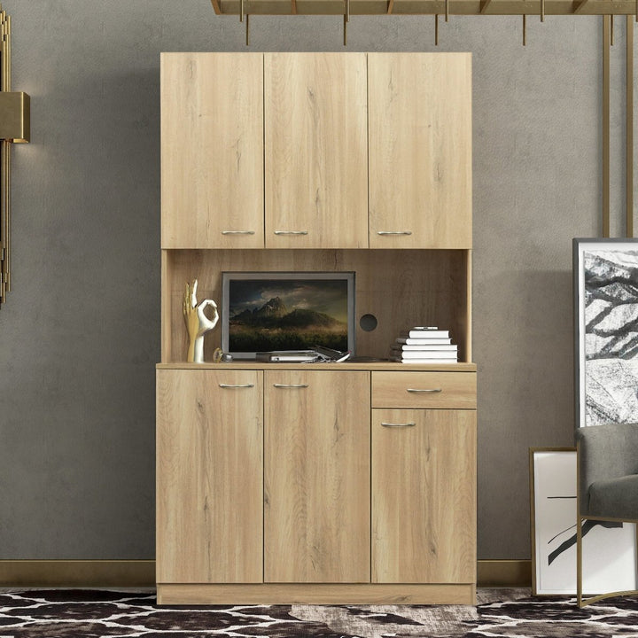 70.87" Tall Wardrobe& Kitchen Cabinet, with 6-Doors, 1-Open Shelves and 1-Drawer for bedroom,Rustic OakDTYStore