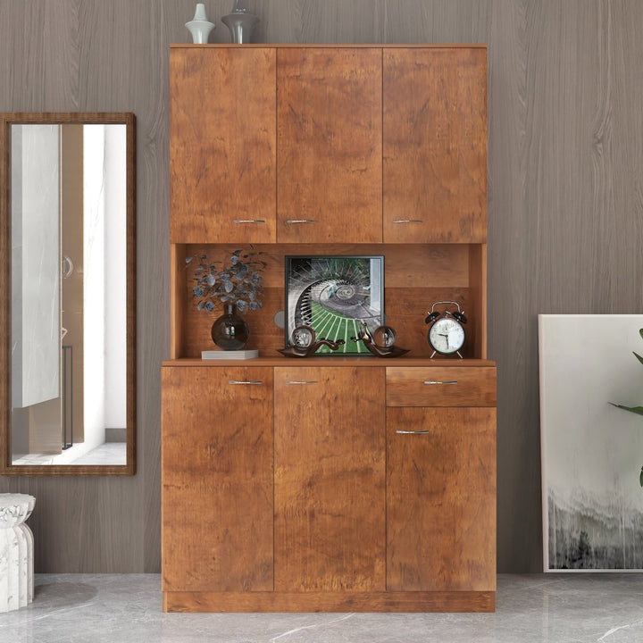 70.87" Tall Wardrobe& Kitchen Cabinet, with 6-Doors, 1-Open Shelves and 1-Drawer for bedroom,WalnutDTYStore