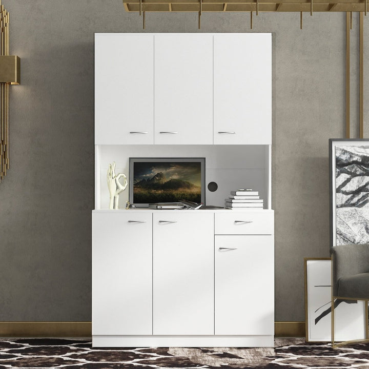70.87" Tall Wardrobe& Kitchen Cabinet, with 6-Doors, 1-Open Shelves and 1-Drawer for bedroom,WhiteDTYStore