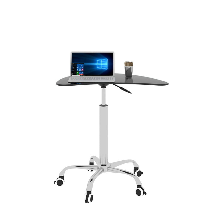 Adjustable Height Black Tempered Glass Table Desk Table with Lockable Wheels(Adjustable Range 24.2 "~32.7 ")DTYStore