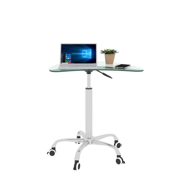 Adjustable Height Transparent Tempered Glass Table Desk Table with Lockable Wheels(Adjustable Range 24.2 "~32.7 ")DTYStore