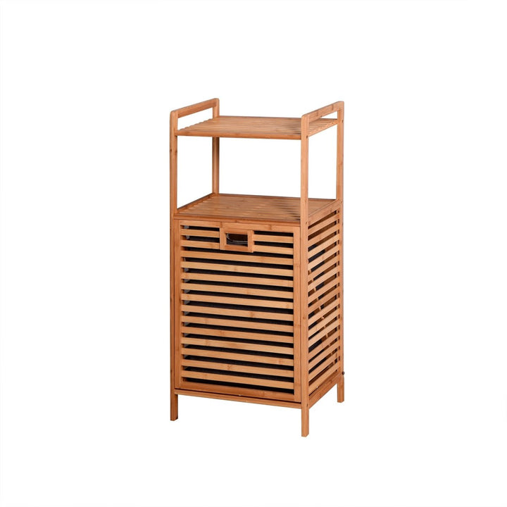 Bathroom Laundry Basket Bamboo Storage Basket with 2-tier Shelf 17.32 x 13 x 37.8 inchDTYStore