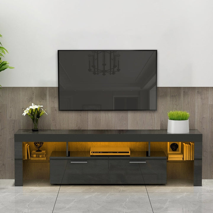 Black morden TV Stand with LED Lights,high glossy front TV Cabinet,can be assembled in Lounge Room, Living Room or Bedroom,color:blackDTYStore