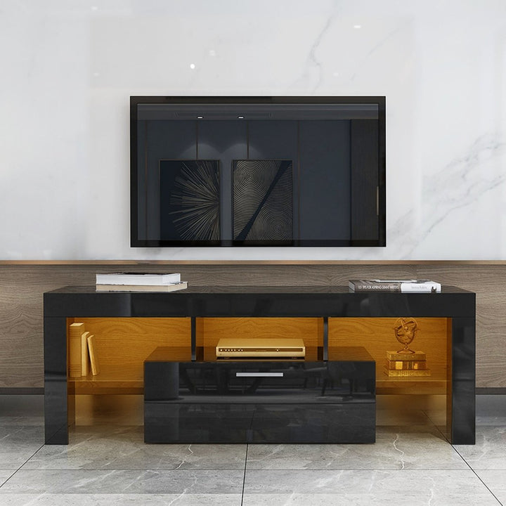 Black morden TV Stand with LED Lights,high glossy front TV Cabinet,can be assembled in Lounge Room, Living Room or Bedroom,color:BLACKDTYStore