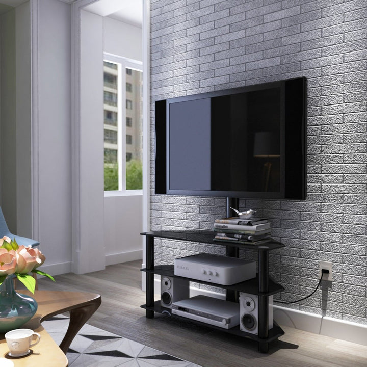 Black Multi-function TV Stand Height Adjustable Bracket Swivel 3-TierDTYStore