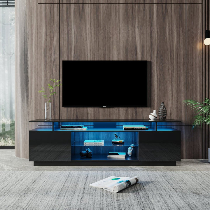 Black TV Stand for 80 Inch TV Stands, Media Console Entertainment Center Television Table, 2 Storage Cabinet with Open Shelves for Living Room BedroomDTYStore