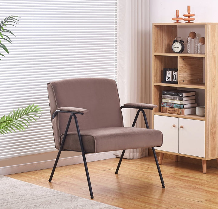 Cloth leisure, black metal frame recliner, for living room and bedroom, brownDTYStore