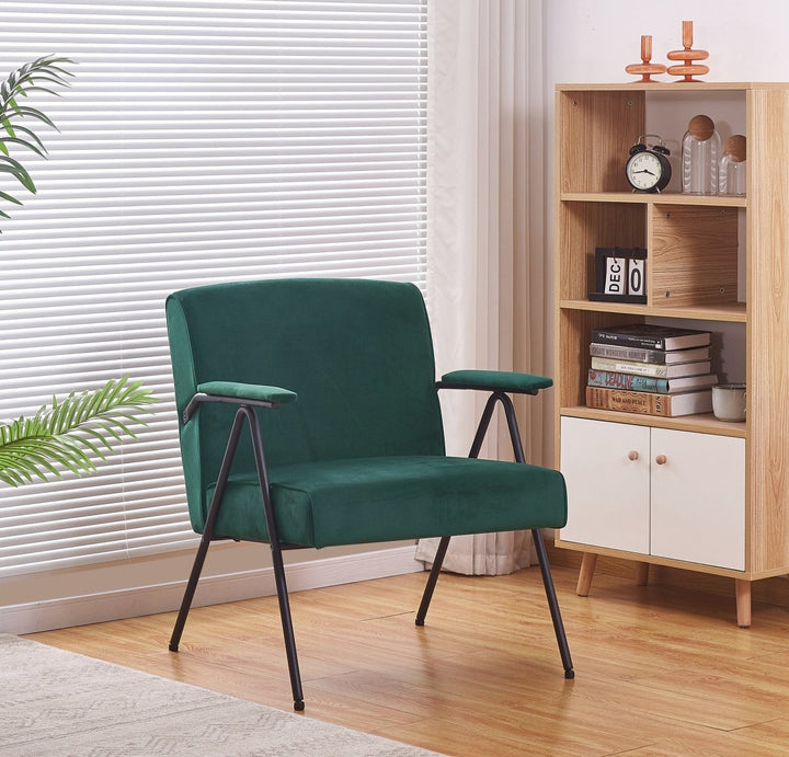 Cloth leisure, black metal frame recliner, for living room and bedroom, greenDTYStore