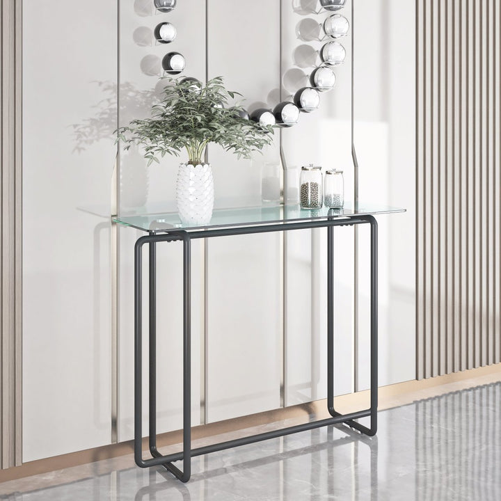 Console Table single layer tempered glass rectangular porch table black leg double tempered glass tea table,TransparentDTYStore