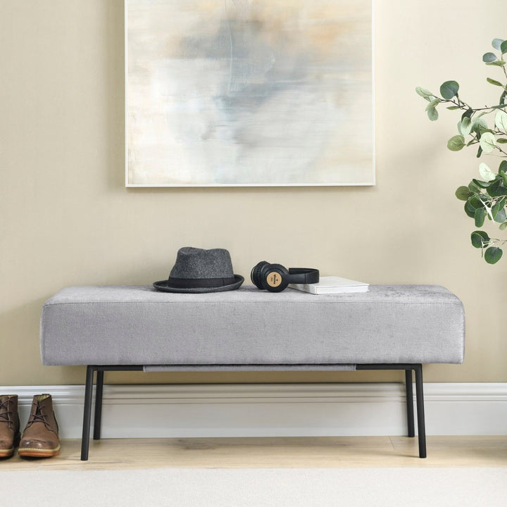 Contemporary Style Bedroom Chenille Upholstered Bench, Grey,( 45'' x13''x 17''）DTYStore