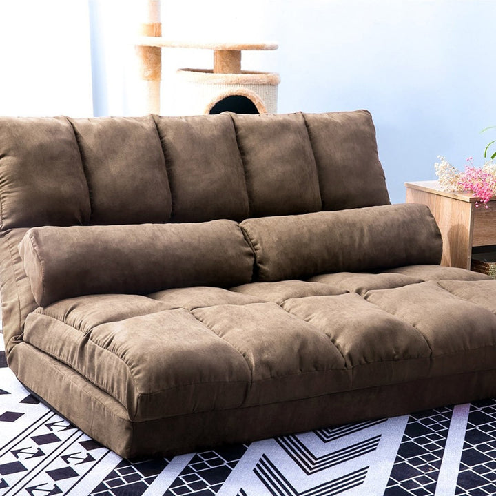 Double Chaise Lounge Sofa Floor Couch and Sofa with Two Pillows (Brown)DTYStore