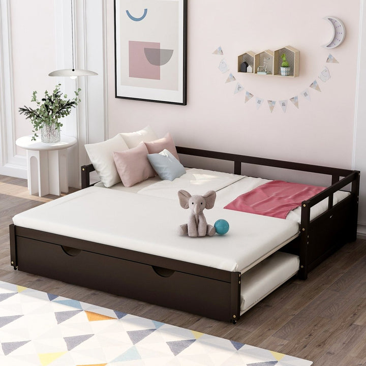 Extending Daybed with Trundle, Wooden Daybed with Trundle, EspressoDTYStore