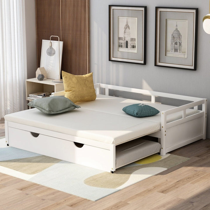Extending Daybed with Trundle, Wooden Daybed with Trundle, WhiteDTYStore