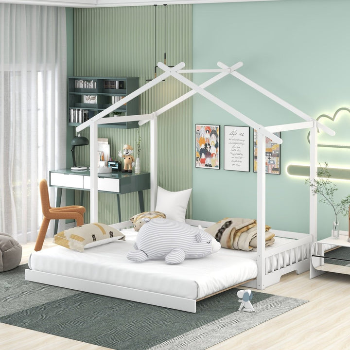 Extending House Bed, Wooden Daybed, WhiteDTYStore