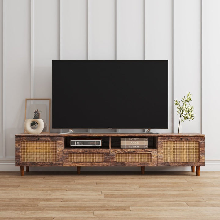 Farmhouse TV Stand Modern Wood Media Entertainment Center Console Table with 2 Doors and 2 Open ShelvesDTYStore