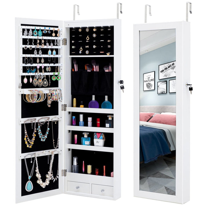 Fashion Simple Jewelry Storage Mirror Cabinet With LED Lights Can Be Hung On The Door Or WallDTYStore