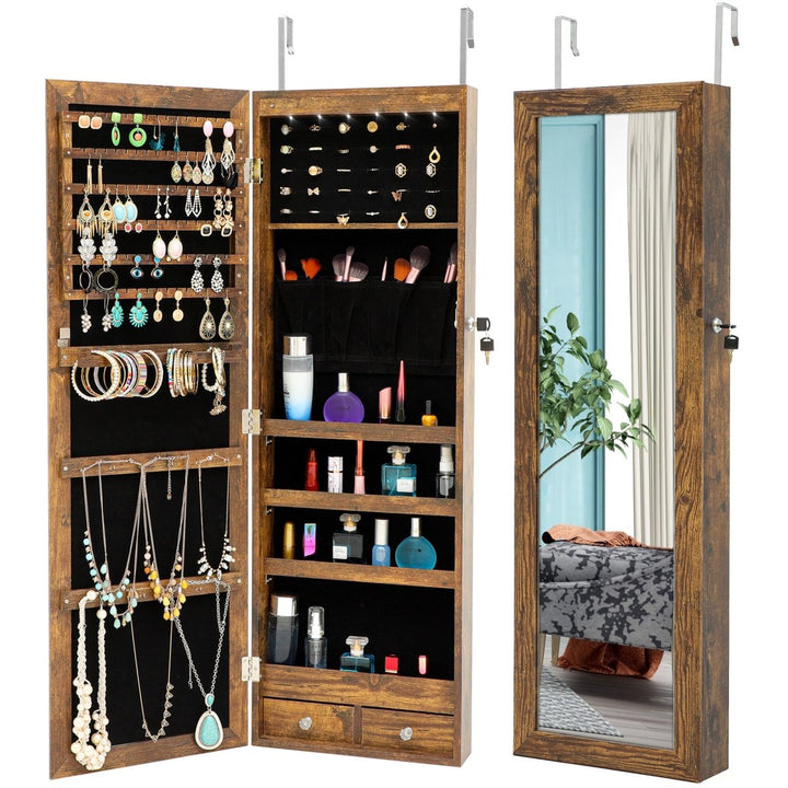 Fashion Simple Jewelry Storage Mirror Cabinet With LED Lights Can Be Hung On The Door Or WallDTYStore