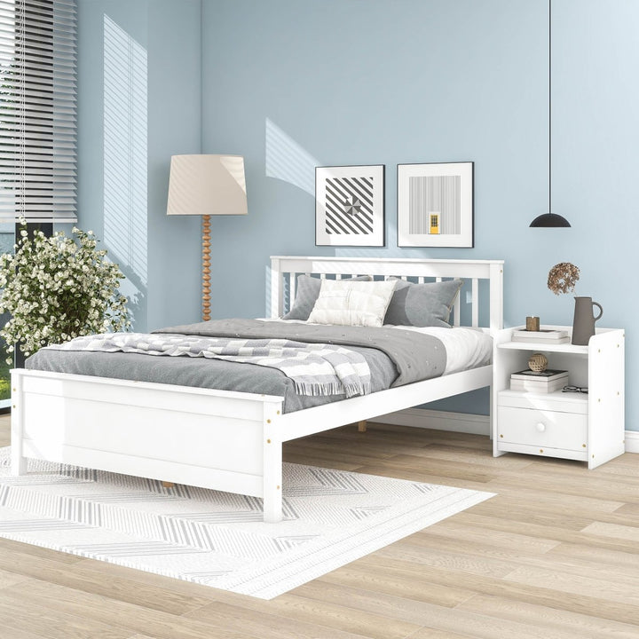 Full Bed with Headboard and Footboard for Kids, Teens, Adults,with a Nightstand ,WhiteDTYStore