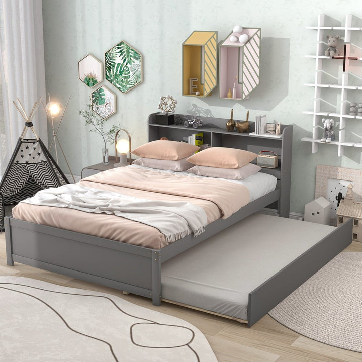 Full Bed with Trundle,Bookcase,GreyDTYStore