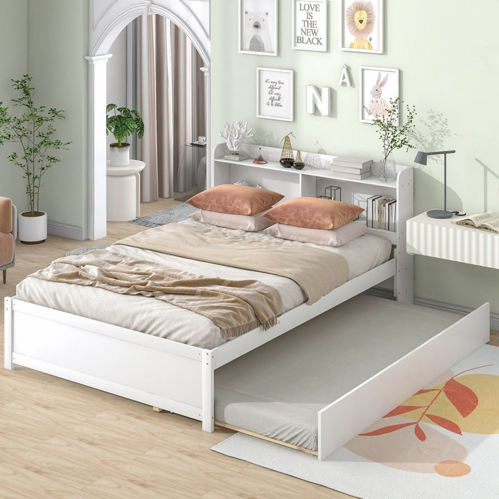 Full Bed with Trundle,Bookcase,WhiteDTYStore