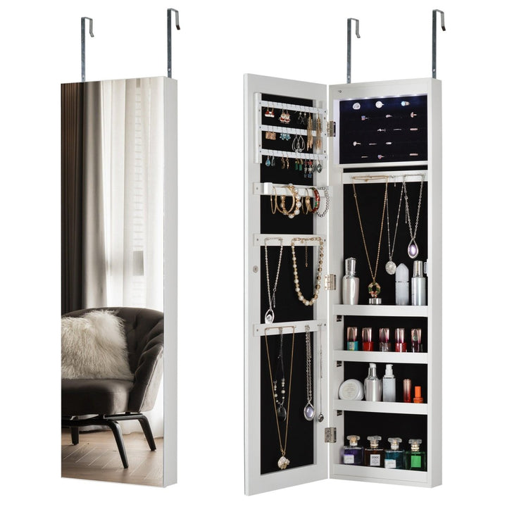 Full Mirror Fashion Simple Jewelry Storage Cabinet With Led Light Can Be Hung On The Door Or WallDTYStore