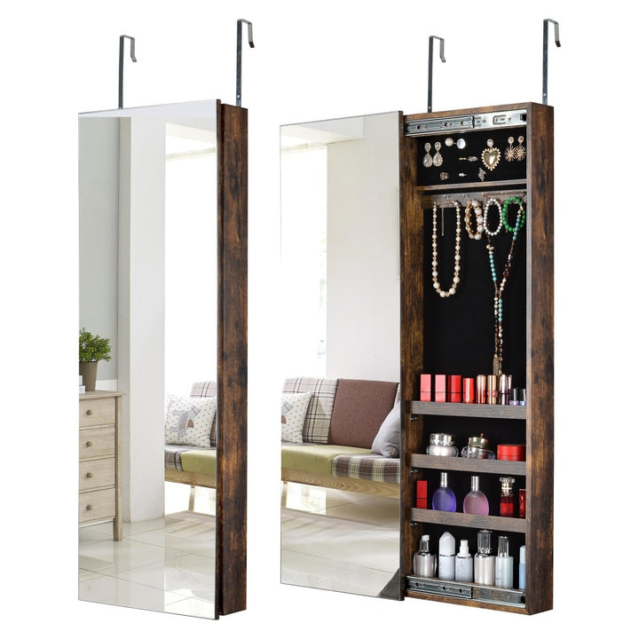 Full Mirror Jewelry Storage Cabinet With with Slide Rail Can Be Hung On The Door Or WallDTYStore