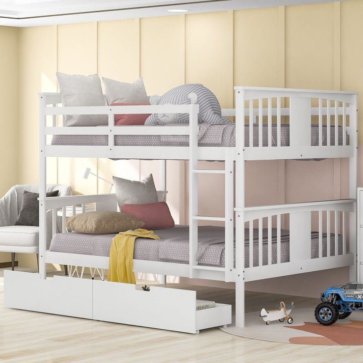 Full over Full Bunk Bed with Drawers and Ladder for Bedroom, Guest Room Furniture-White(OLD SKU :LP000205AAK)DTYStore