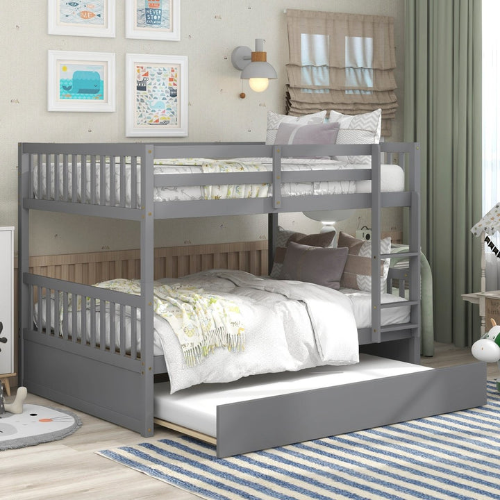 Full Over Full Bunk Bed with Trundle, Convertible to 2 Full Size Platform Bed, Full Size Bunk Bed with Ladder and Safety Rails for Kids, Teens, Adults,Grey (Old Sku:W504S00003)DTYStore