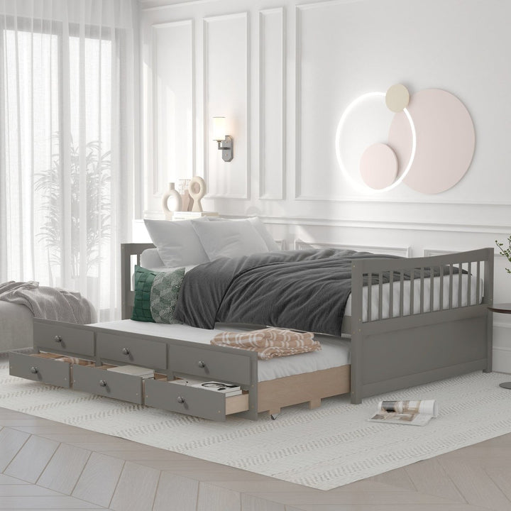 Full size Daybed with Twin size Trundle and Drawers, Full Size, GrayDTYStore