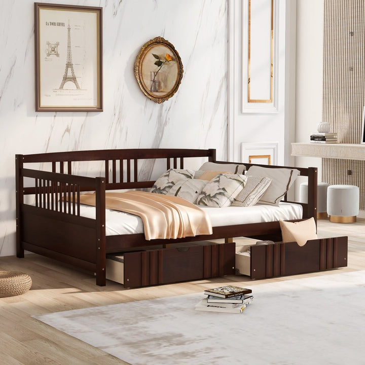 Full Size Daybed Wood Bed with Two Drawers,Espresso（OLD SKU:LP000058AAP）DTYStore