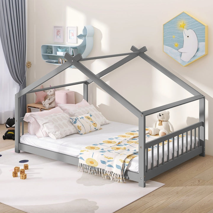 Full Size House Bed Wood Bed, GrayDTYStore