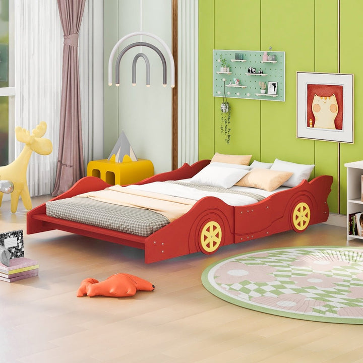 Full Size Race Car-Shaped Platform Bed with Wheels,RedDTYStore