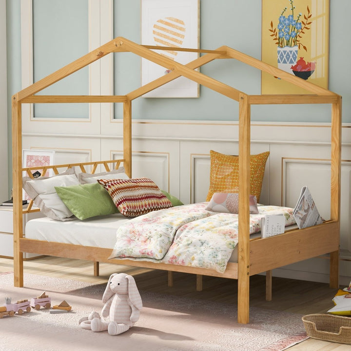 Full Size Wood House Bed with Storage Space, Natural (OLD SKU :LP000002AAM)DTYStore