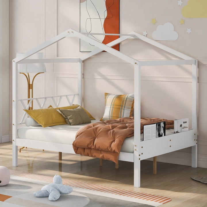 Full Size Wood House Bed with Storage Space, White (OLD SKU :LP000002AAK)DTYStore
