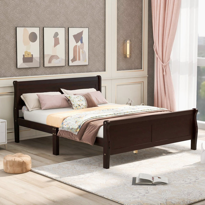 Full Size Wood Platform Bed with Headboard and Wooden Slat Support (Espresso)DTYStore