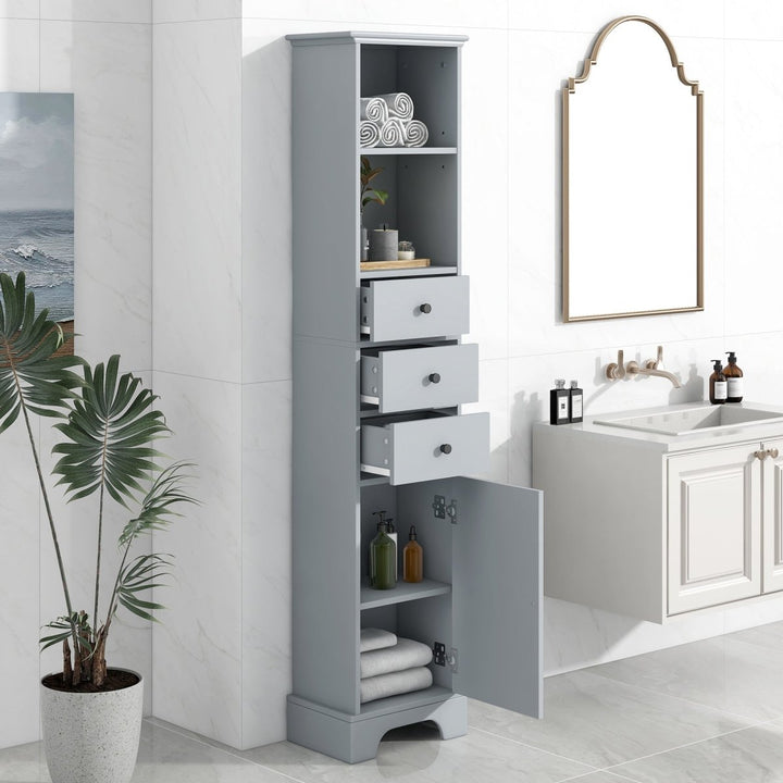 Grey Tall Bathroom Cabinet, Freestanding Storage Cabinet with 3 Drawers and Adjustable Shelf, MDF Board with Painted FinishDTYStore